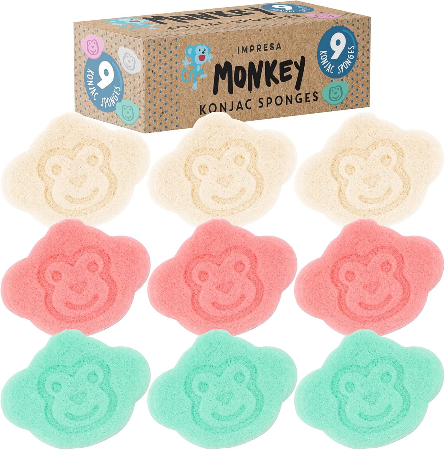 [9 Pack] Konjac Baby Bath Sponge Set for Sensitive Skin - for Safe and Natural Infant Bath Time - Baby Sponge for Bathing with String for Hanging & Extra Grip - Newborn Bath Sponge Set