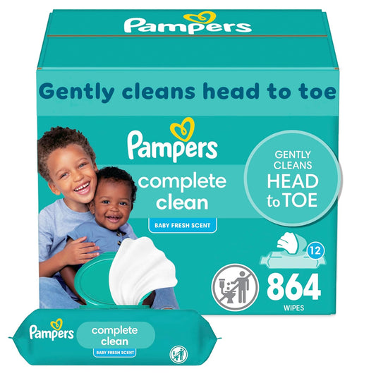 Baby Wipes, Complete Clean Baby Fresh Scented Wipe, Gently Cleans Head to Toe, 864 Total (12 Flip-Top Packs)