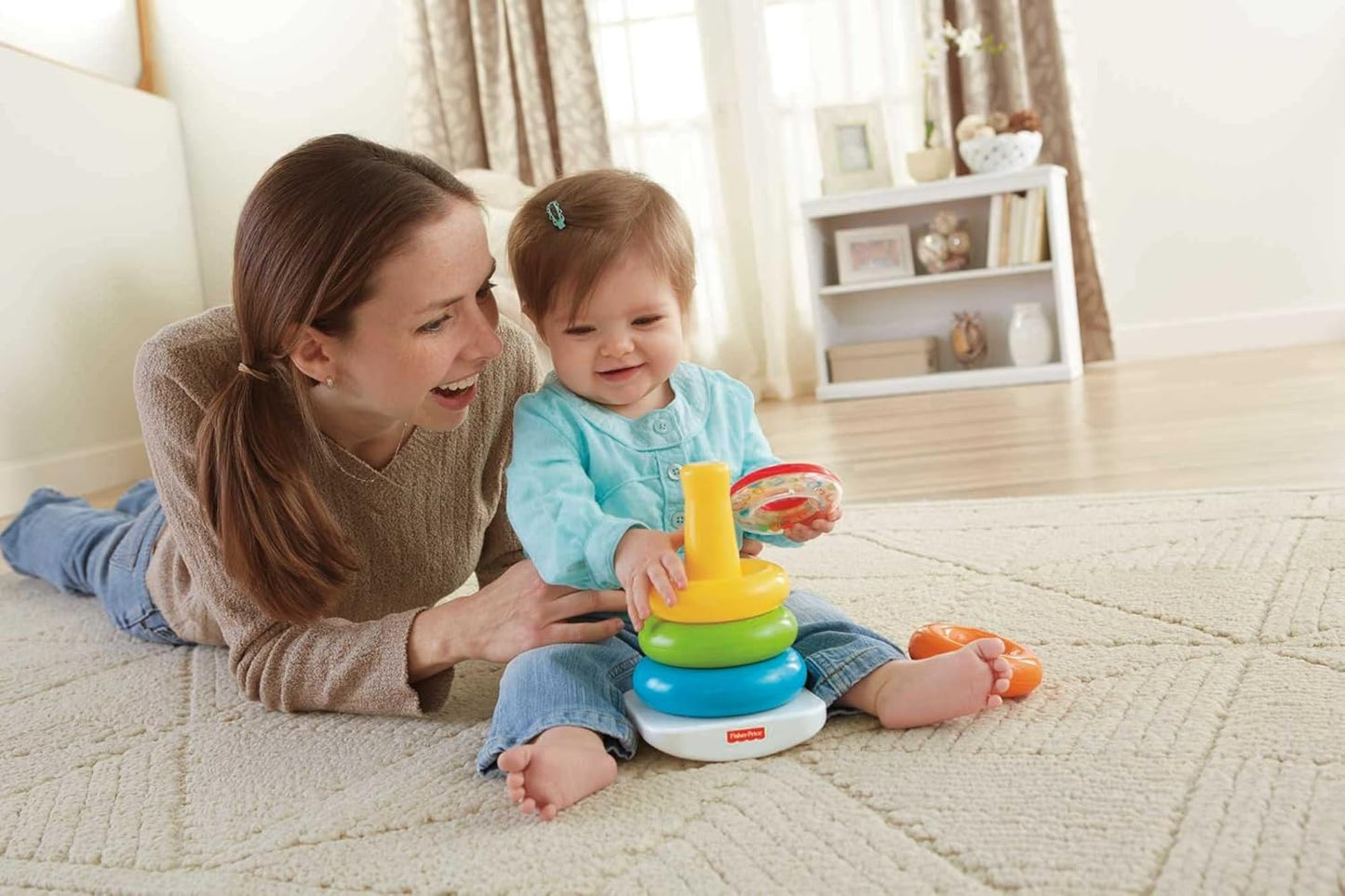 Infant Toy Set, Baby’S First Blocks (10 Shapes) and Rock-A-Stack Ring Stacking Activity for Ages 6+ Months​