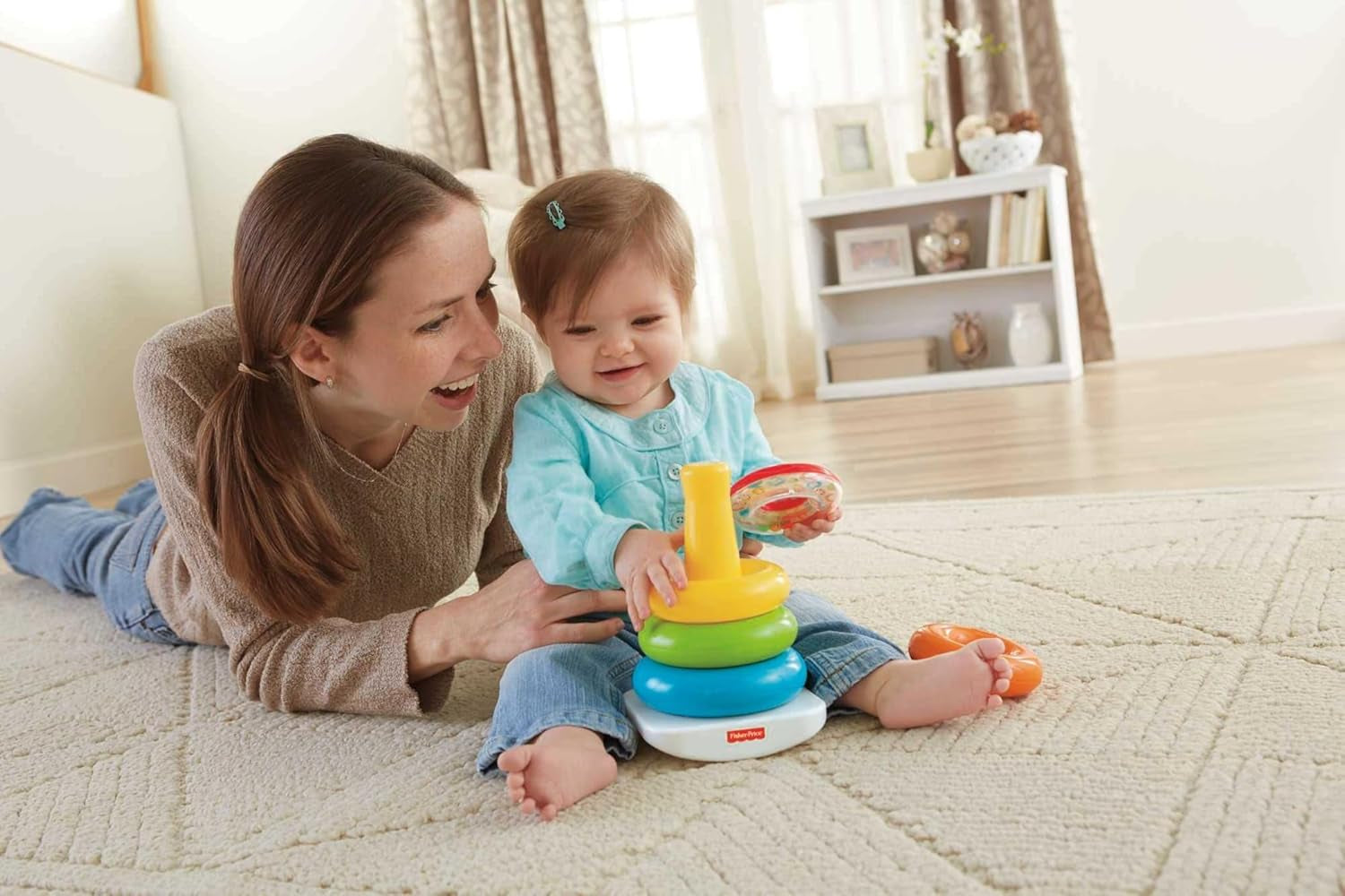 Infant Toy Set, Baby’S First Blocks (10 Shapes) and Rock-A-Stack Ring Stacking Activity for Ages 6+ Months​