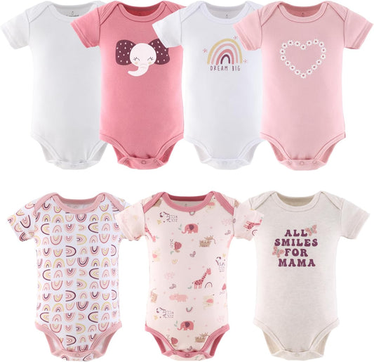 Baby Girl Short Sleeve Bodysuits - Newborn 0-24 Months Baby Clothes - 100% Cotton Outfits - Rainbow Safari