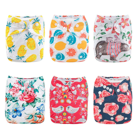 BABY 6 Pack Cloth Diaper with 12 Inserts One Size Adjustable Washable Reusable Diaper Cover for Baby Girls and Boys