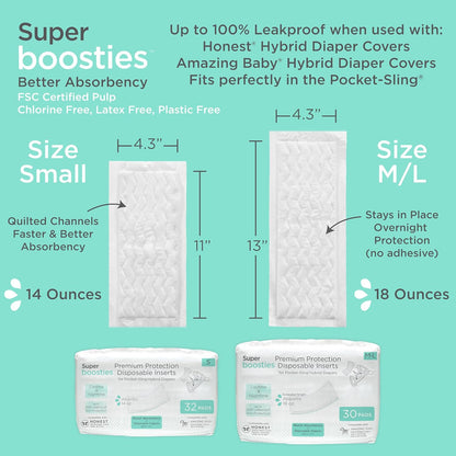 Hybrid Cloth Diaper Covers with Pocket-Sling, Large (22-40 Lbs), Stops Nighttime Leaks, Use with Boosties Disposable Diaper Pad or Reusable Insert, 3 Pack of Cotton Muslin Covers