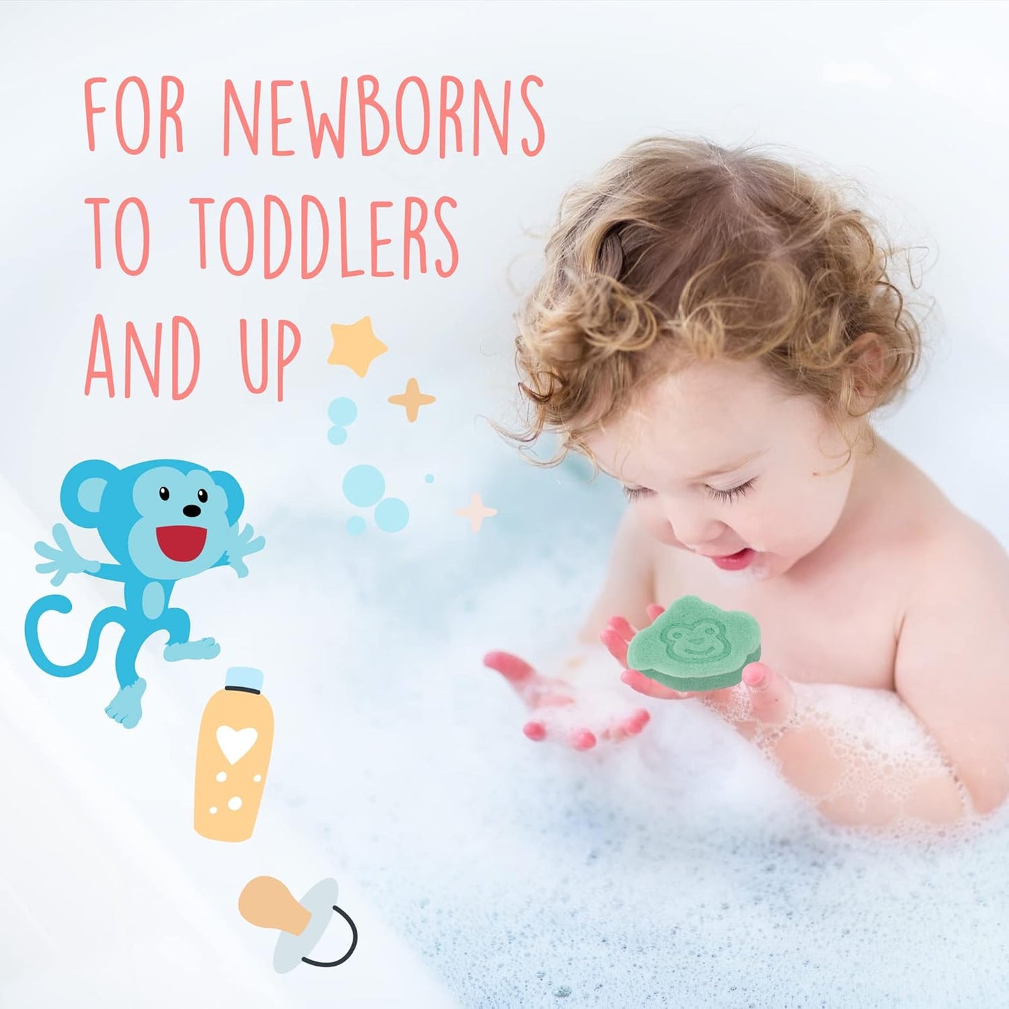 [9 Pack] Konjac Baby Bath Sponge Set for Sensitive Skin - for Safe and Natural Infant Bath Time - Baby Sponge for Bathing with String for Hanging & Extra Grip - Newborn Bath Sponge Set