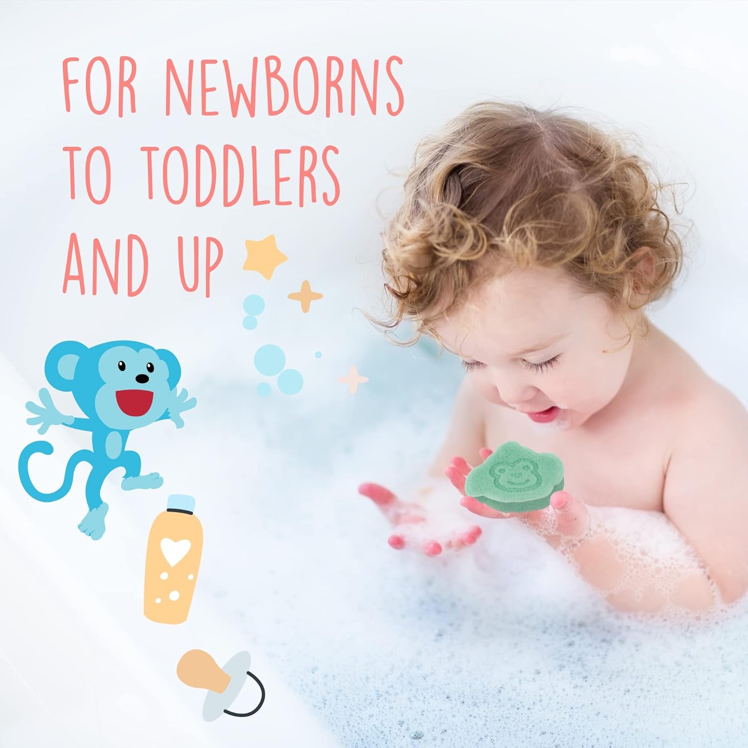 [9 Pack] Konjac Baby Bath Sponge Set for Sensitive Skin - for Safe and Natural Infant Bath Time - Baby Sponge for Bathing with String for Hanging & Extra Grip - Newborn Bath Sponge Set