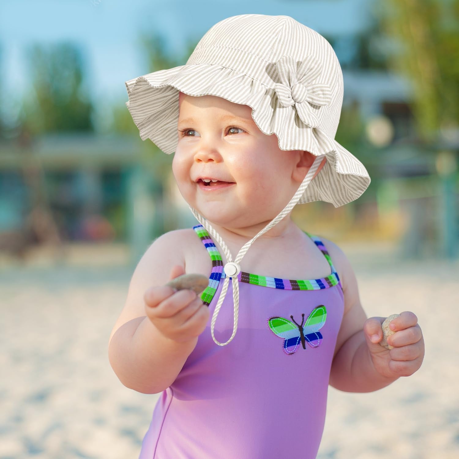 Baby Girl Wide Brim Bucket Hats with UPF 50+ Outdoor Adjustable Beach Hat with Sun Hat