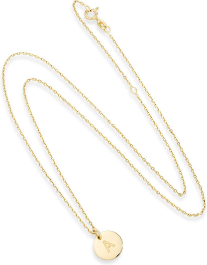 925 Sterling Silver or 18K Yellow Gold Plated Dainty round Initial Pendant Necklace for Women, Adjustable Chain 18 to 20 Inch, Letters A-Z, Made in Italy