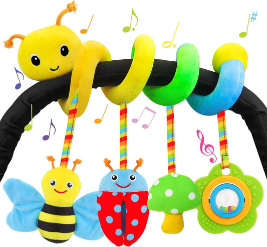 Car Seat Toys for Babies 0-6 Months Upgraded Version Spiral Car Seat & Stroller Activity Toy, Soft Plush Hanging Toys with Rattles, Best Gift for Ages 0 and Up