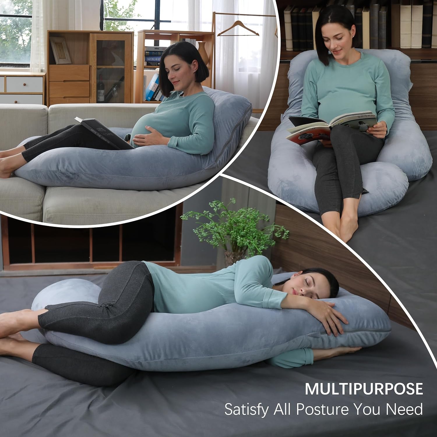 Pregnancy Pillows for Sleeping - U Shaped Full Body Maternity Pillow with Removable Cover - Support for Back, Legs, Belly, HIPS - 57 Inch Pregnancy Pillow for Women - Grey