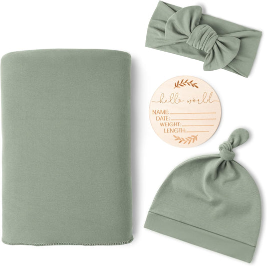 Baby Girl Newborn Receiving Blanket with Matching Headband and Beanie Set Baby Swaddle Nursery Swaddle Wrap