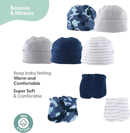 Baby Layette Gift Set for Baby Boys - 23 Piece New Born Baby Boy Gift Set, Baby Clothes & Newborn Essentials Must Haves - Newborn Baby Boy Clothes 0-3 Months - Blue Camo