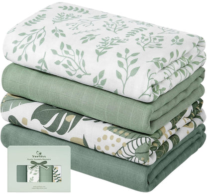 Muslin Swaddle Blankets, 4-Pack Receiving Blankets for Baby Boys and Girls, 47 X 47 Inches Baby Blanket Neutral Swaddle Wrap 70% Rayon from Bamboo and 30% Cotton