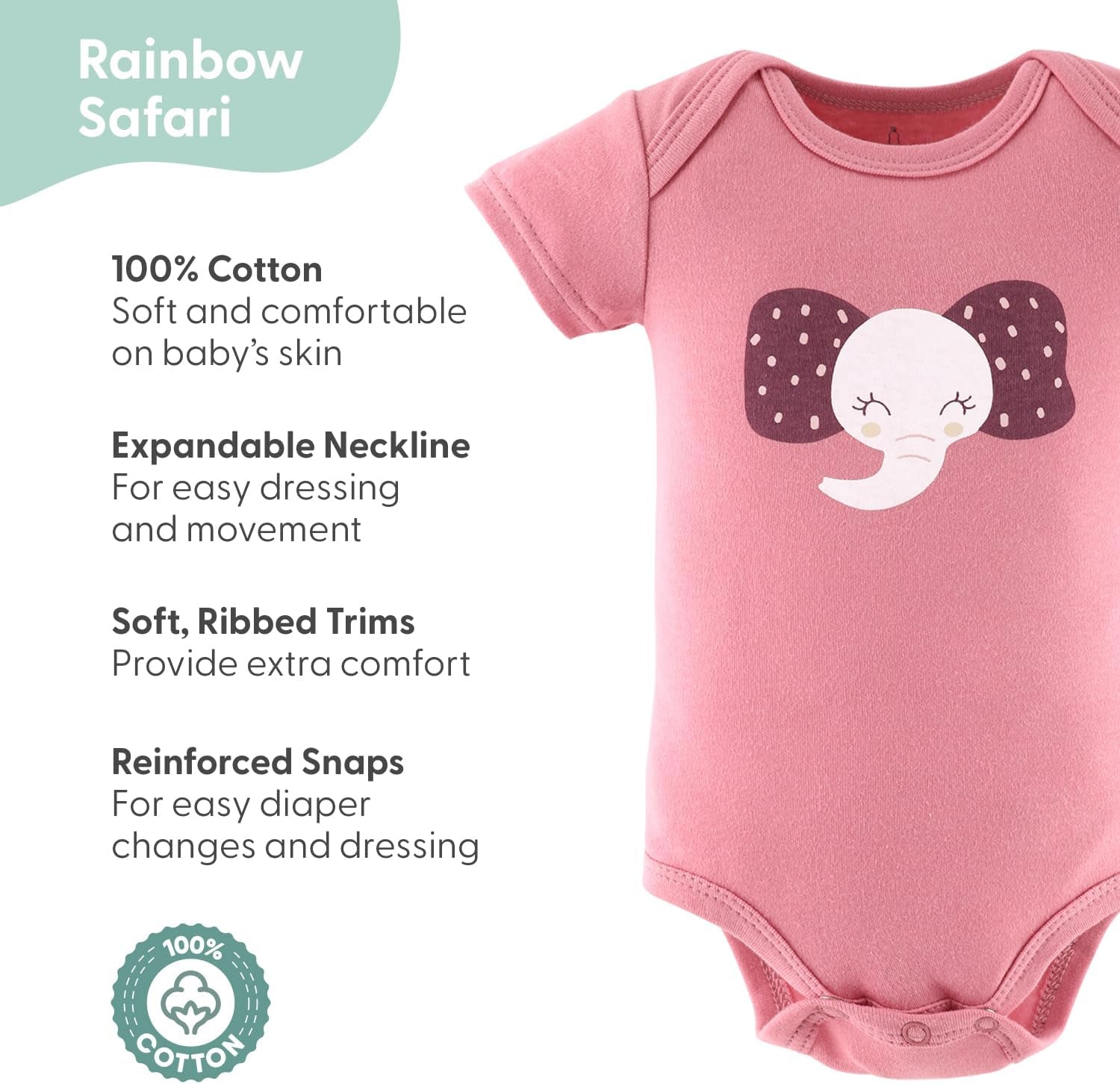 Baby Girl Short Sleeve Bodysuits - Newborn 0-24 Months Baby Clothes - 100% Cotton Outfits - Rainbow Safari