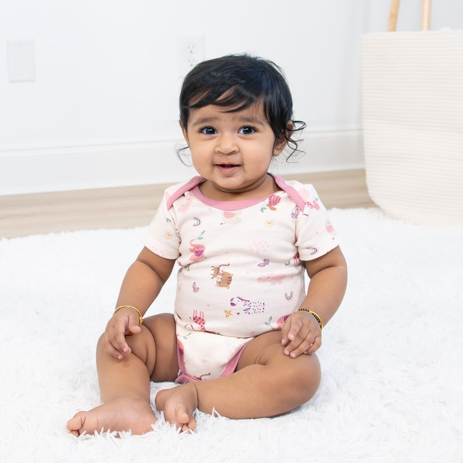Baby Girl Short Sleeve Bodysuits - Newborn 0-24 Months Baby Clothes - 100% Cotton Outfits - Rainbow Safari