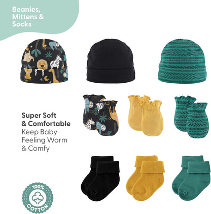 Baby Layette Gift Set for Baby Boys - 16 Piece Boy Baby Clothes Newborn to 9 Months - King of the Jungle