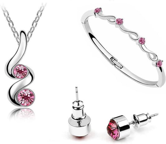 Fashion 18K White Gold Plated Beautiful Buds Austrian Rose Crystal Necklace and Earring Set