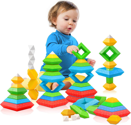 Montessori Toys for 1 2 3 4 5 Year Old Boys Girls Toddlers Preschool Learning Activities 30Pcs Building Blocks Stacking Educational Toys STEM Sensory Toys Gifts for Kids Age 1-2 2-4
