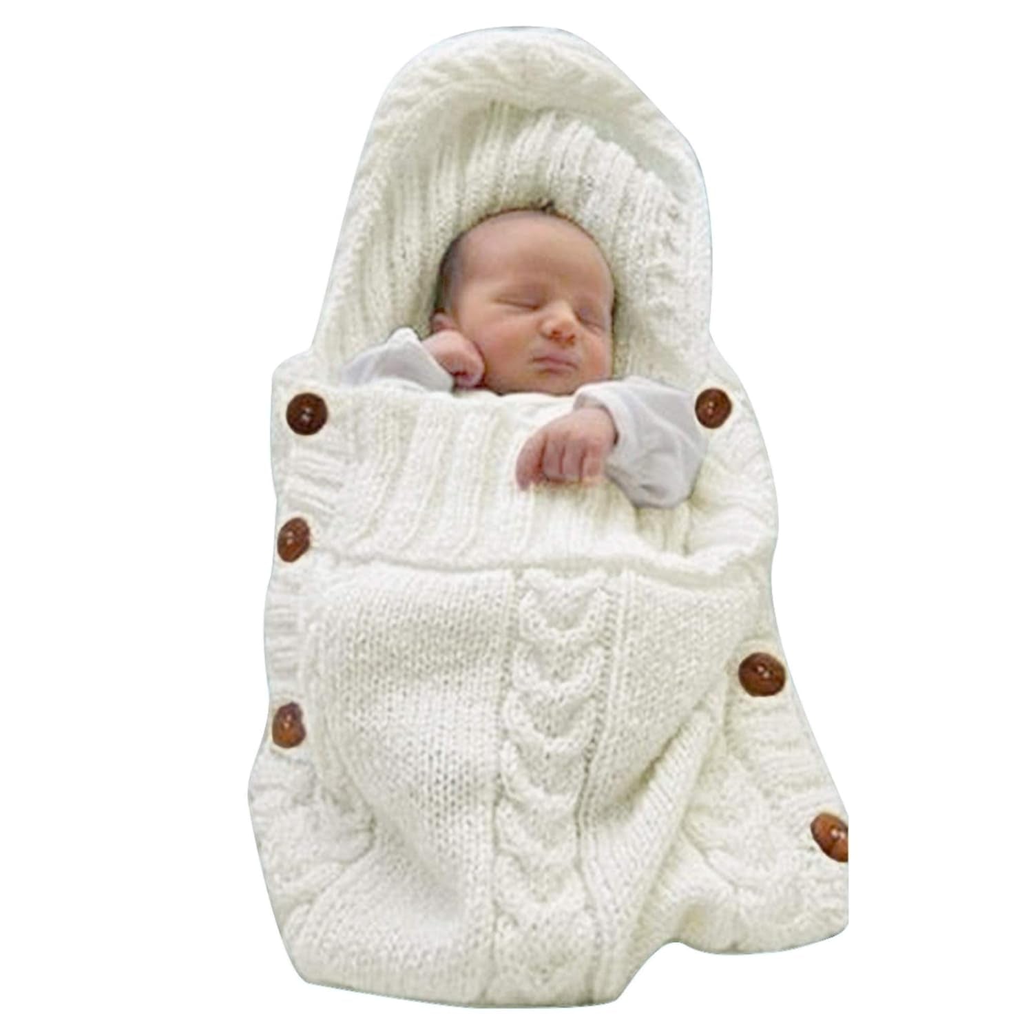 Newborn Baby Wrap Swaddle Blanket Knit Sleeping Bag Receiving Blankets Stroller Wrap for Baby (Beige) (0-6 Month)