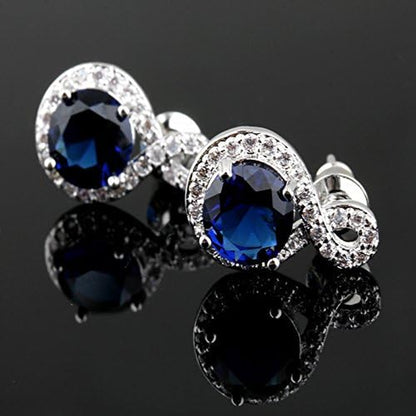 round Zirconia Crystals Set Pendant Necklace Earrings 18K White Gold Plated for Women