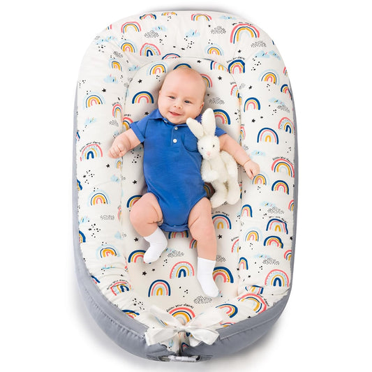 Baby Lounger- Baby Nest for 0-24 Months, Ultra Soft Organic Cotton Breathable & Portable Baby Lounger, Baby Lounger Pillow for Newborn (Rainbow)