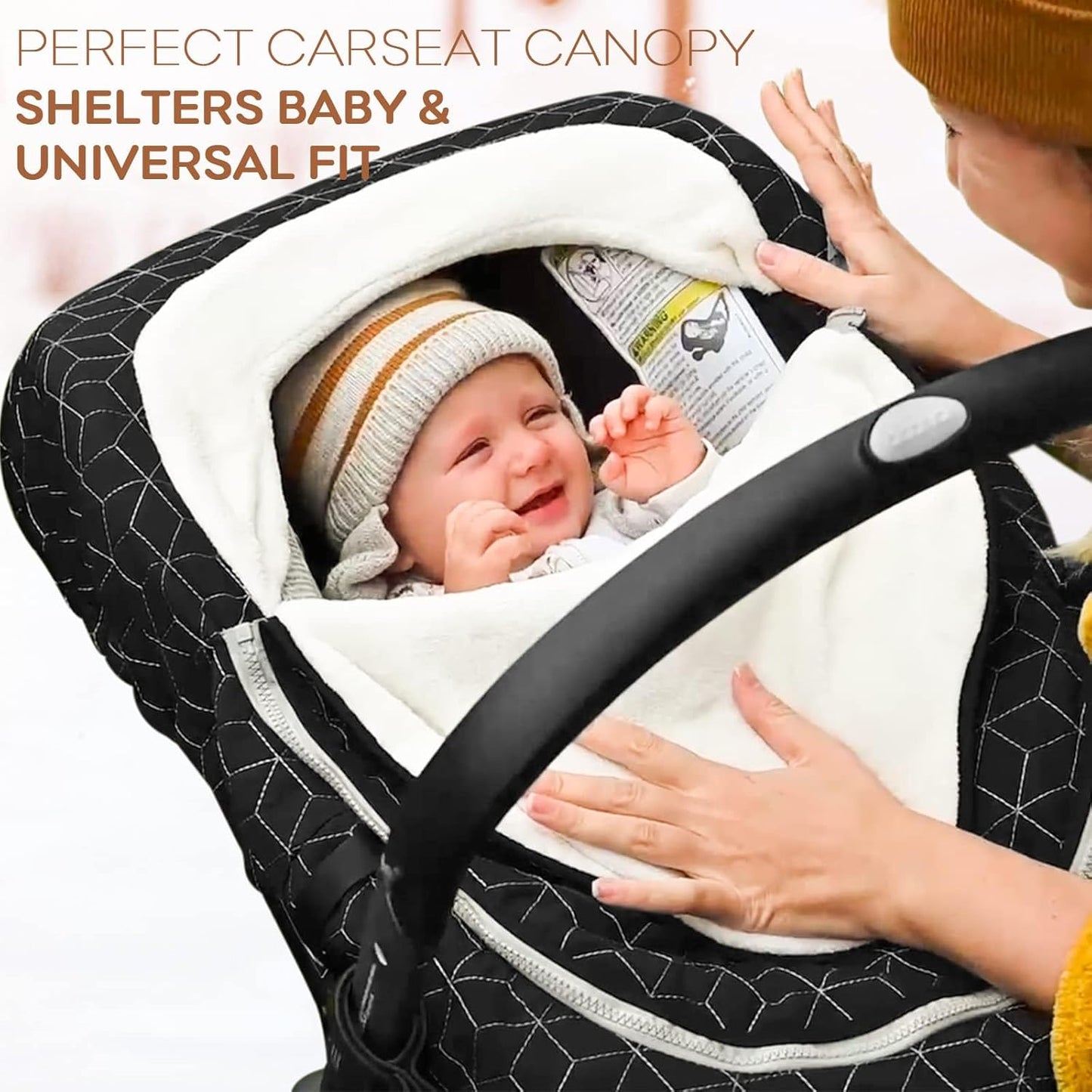 Baby Car Seat Cover Winter Carseat Canopies Cover to Protect Baby from Cold Wind, Super Warm Plush Fleece Baby Carrier Cover for Infant Boys Girls (Black)