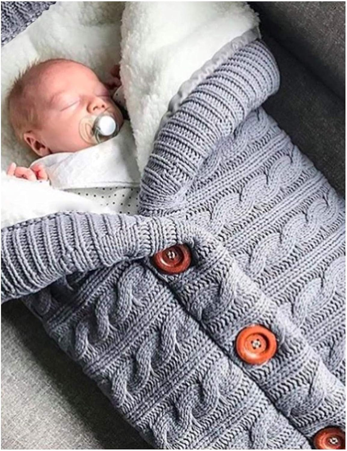 Unisex Infant Swaddle Blankets Soft Thick Fleece Knit Baby Girls Boys Stroller Wraps Baby Accessory Grey