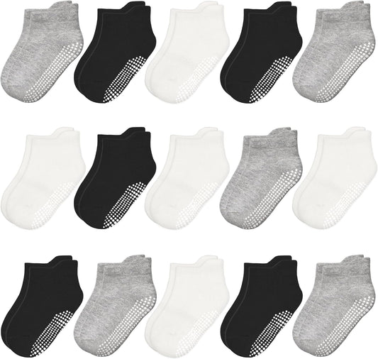 Non-Slip Toddler Socks 15 Pairs Non Skid Low Cut Socks for 1-7 Years anti Skid Ankle Sock for Baby Kids Boys Girls