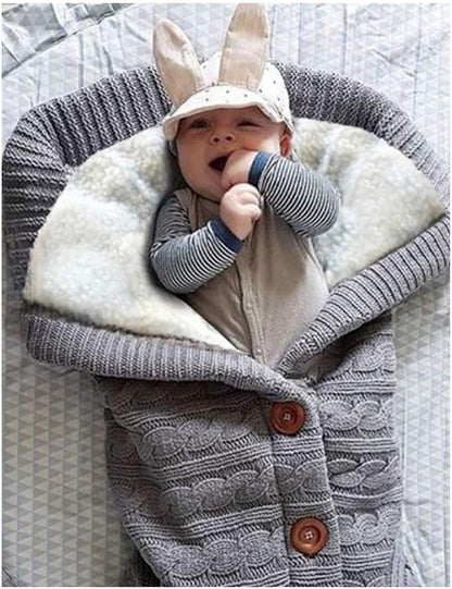 Unisex Infant Swaddle Blankets Soft Thick Fleece Knit Baby Girls Boys Stroller Wraps Baby Accessory Grey