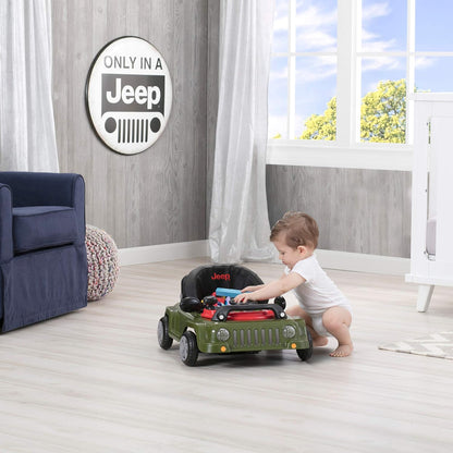 Jeep Classic Wrangler 3-In-1 Grow with Me Activity Walker - Features Music, Lights, Removable Play Tray, Push Walker Mode, Converts into Rolling Car Toy, Anniversary Green