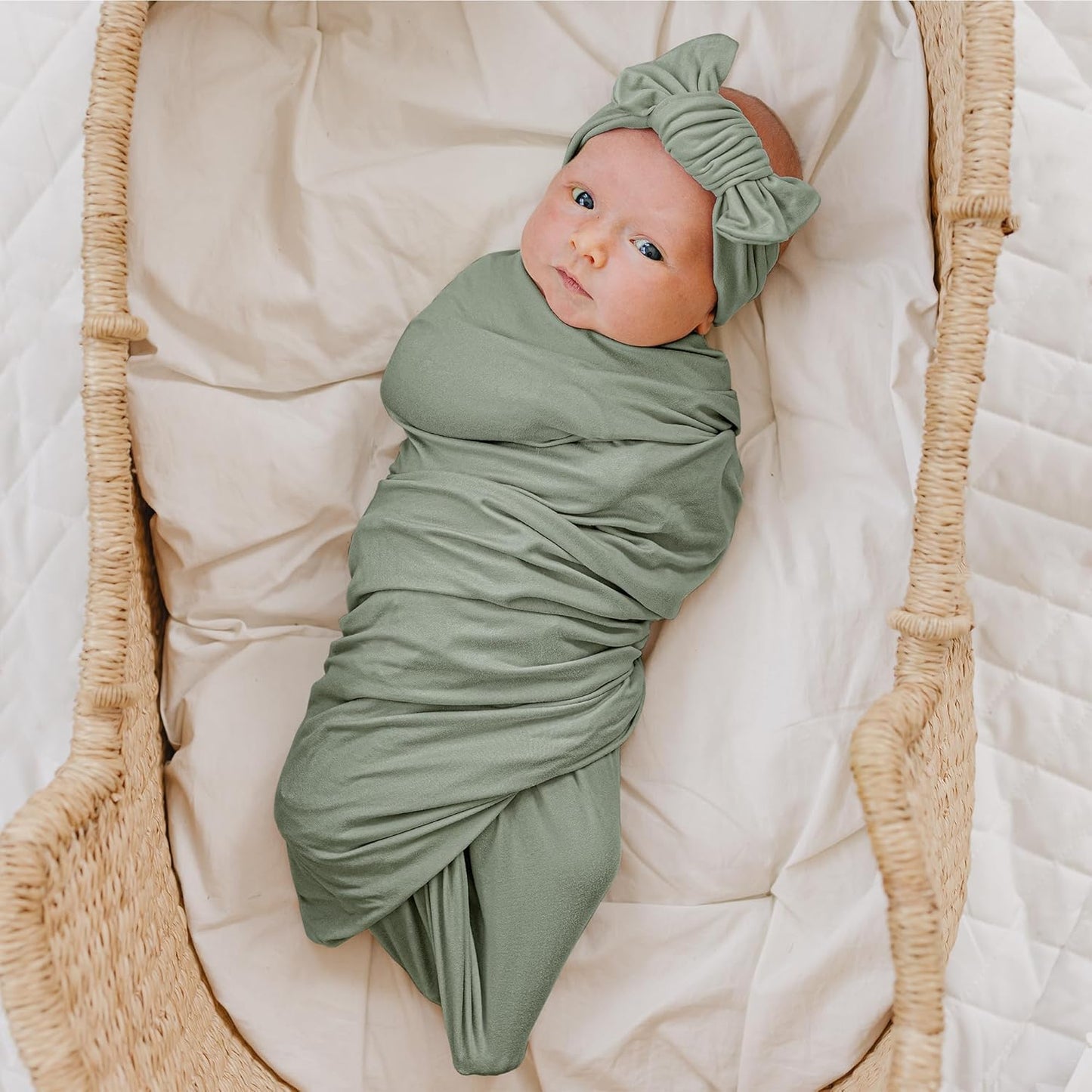 Baby Girl Newborn Receiving Blanket with Matching Headband and Beanie Set Baby Swaddle Nursery Swaddle Wrap