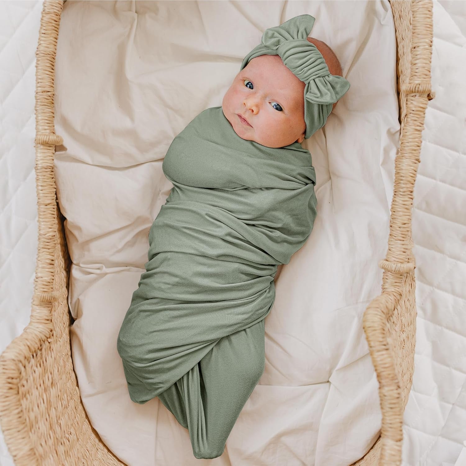 Baby Girl Newborn Receiving Blanket with Matching Headband and Beanie Set Baby Swaddle Nursery Swaddle Wrap
