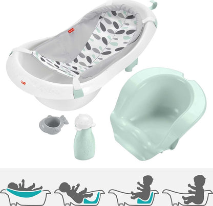 Baby to Toddler Bath 4-In-1 Sling ‘N Seat Tub with Removable Infant Support and 2 Toys, Climbing Leaves
