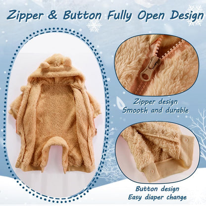 Newborn Baby Bear Onesie Outfit Suit Girls Boys Fleece Jumpsuit Romper Hooded Winter Snowsuit Clothes