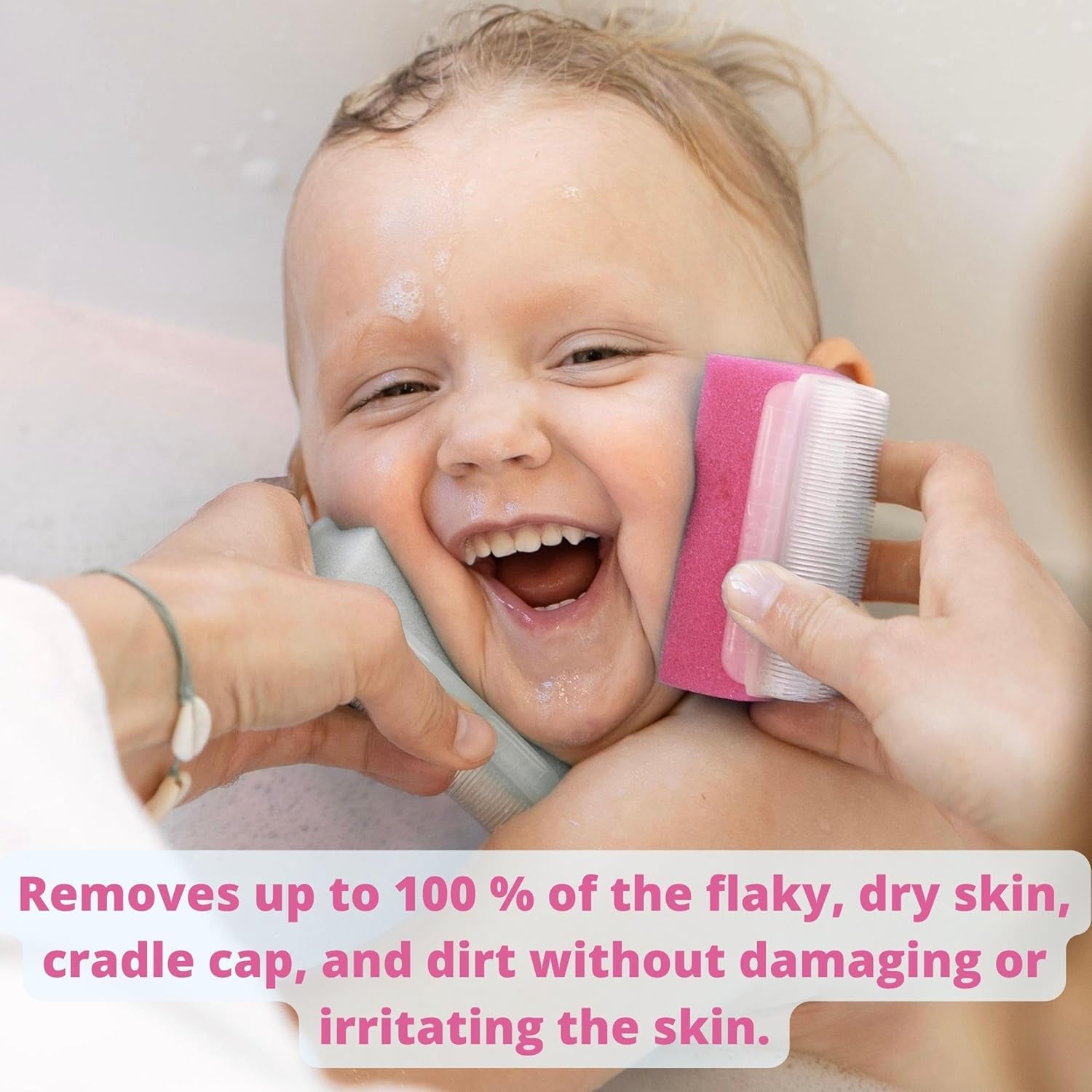 Cradle Cap Brush and Sponge Set for Baby - Bath Essentials for Newborns | Treatment Comb | Baby Bath Sponges (5-Pack Pink)