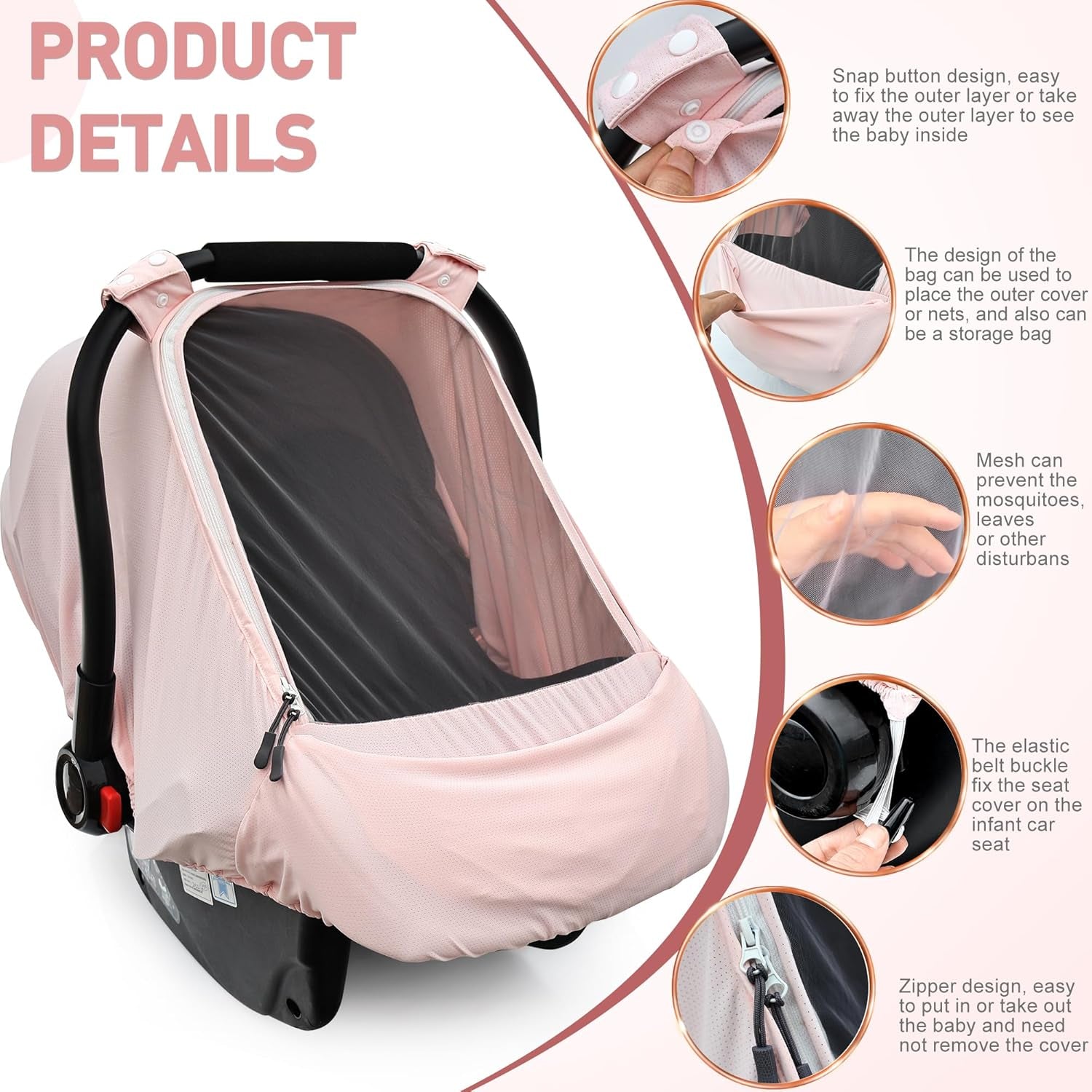 Baby Car Seat Cover,Sunproof Car Seat Canopy for Babies,Baby Girl Car Seat Cover, Baby Car Seat Sun Shade Cover, Infant Carseat Covers for Summer/Spring Use(Pink)