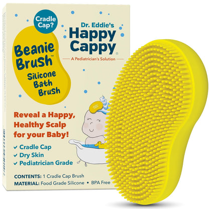 Beanie Brush - Cradle Cap Brush for Babies, Dry Skin Care, Gentle Exfoliating Baby Scalp Scrubber for Bathing, Helps Dandruff and Flakes, Food Grade Silicone, BPA Free