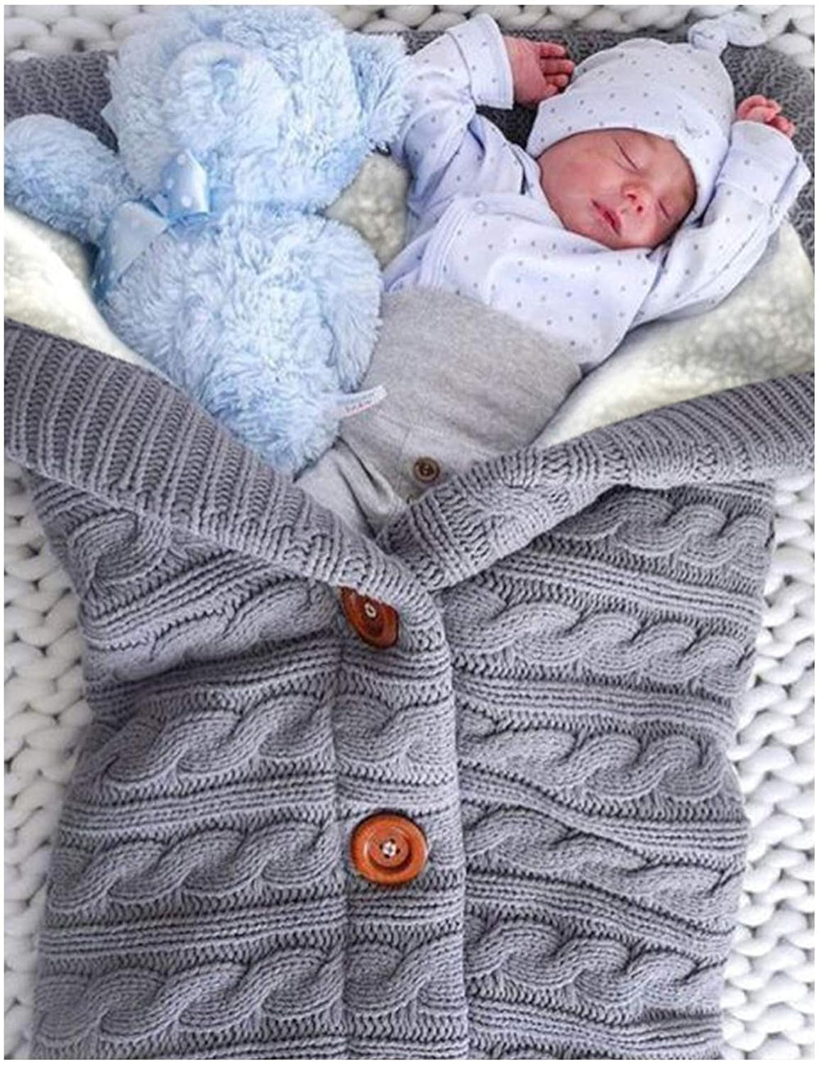 Unisex Infant Swaddle Blankets Soft Thick Fleece Knit Baby Girls Boys Stroller Wraps Baby Accessory Grey