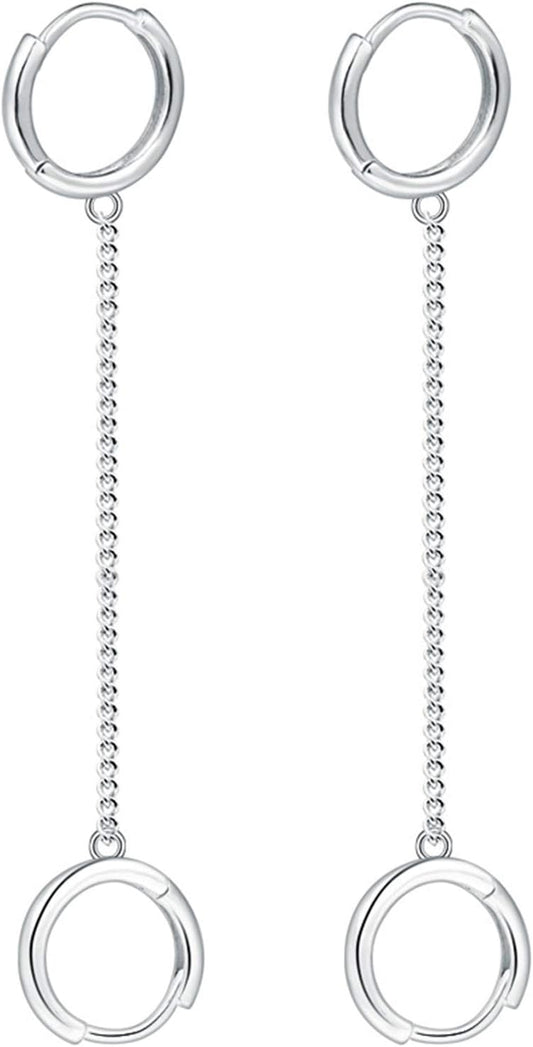 Unique Small Silver Chain Handcuff Hoop Earrings Double Piercing Dangle Drop Cartilage Earrings Chic Chain Huggie Hoop Earrings for Men Women Statement Jewelry Gifts