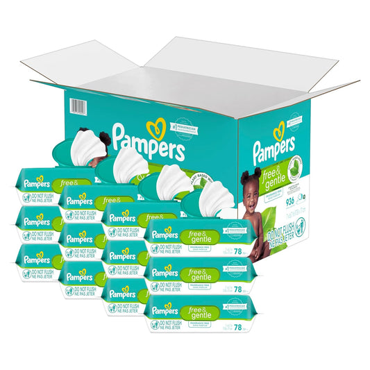 Hypoallergenic and Unscented Baby Wipes, 100% Plant-Based and Plastic-Free, 936 Total (12 Flip-Top Packs)