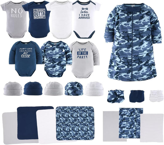 Baby Layette Gift Set for Baby Boys - 23 Piece New Born Baby Boy Gift Set, Baby Clothes & Newborn Essentials Must Haves - Newborn Baby Boy Clothes 0-3 Months - Blue Camo