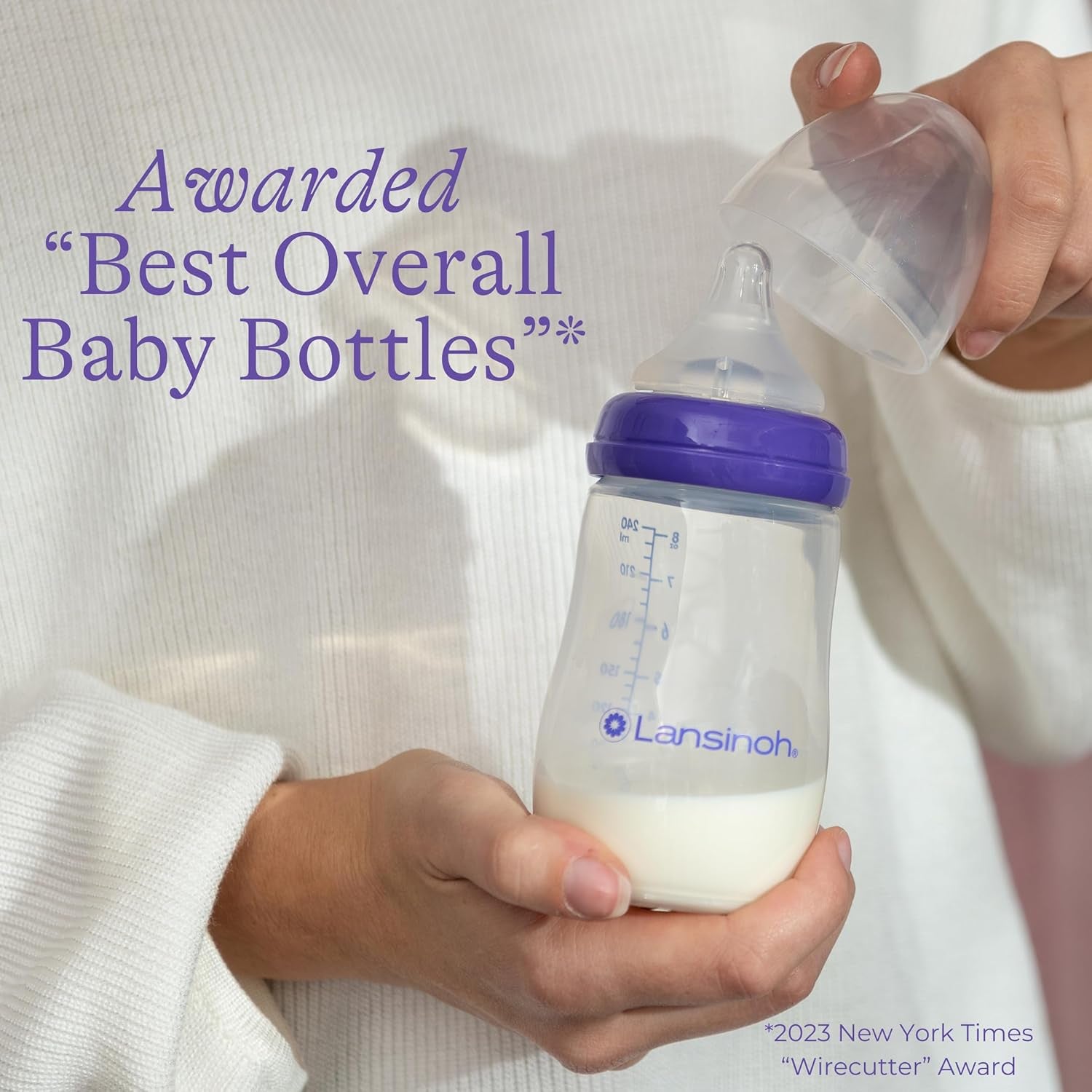 Anti-Colic Baby Bottles for Breastfeeding Babies, 8 Ounces, 3 Count, Includes 3 Medium Flow Nipples, Size M