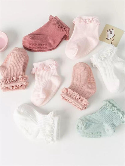 BQUBO Baby Girls Toddler anti Slip Socks - Cute Frilly Ruffle Grip Ankle Socks for Infant Toddler