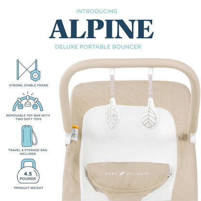 Alpine Deluxe Portable Bouncer for Infants (0-6 Months) - Made with 100% GOTS Certified Organic Cotton in Oat Color