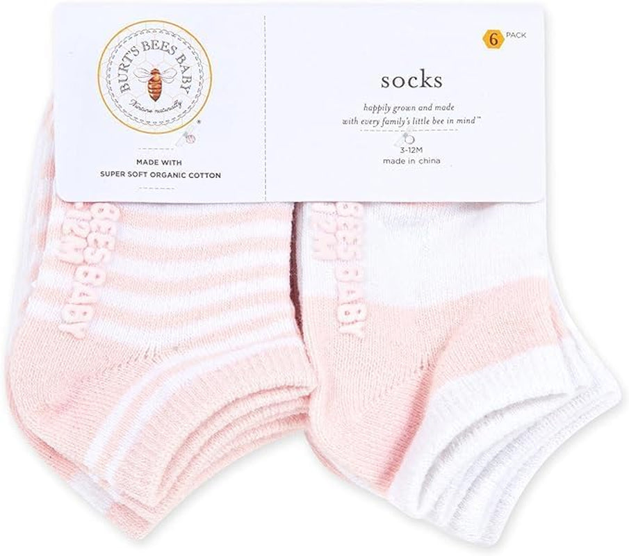 Unisex Baby Socks Ankle or Crew Height Made with Soft Organic Cotton, 6 Packs with Non-Slip Grips for Babies