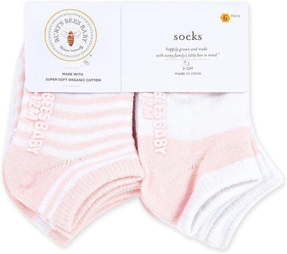 Unisex Baby Socks Ankle or Crew Height Made with Soft Organic Cotton, 6 Packs with Non-Slip Grips for Babies