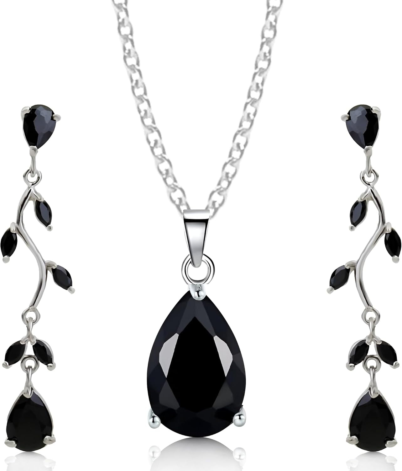 Jewelry Sets Zirconia Crystals Teardrop Necklace and Earrings Set Costume Jewelry for Women Wedding Party White Gold Plated