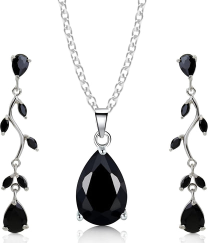 Jewelry Sets Zirconia Crystals Teardrop Necklace and Earrings Set Costume Jewelry for Women Wedding Party White Gold Plated