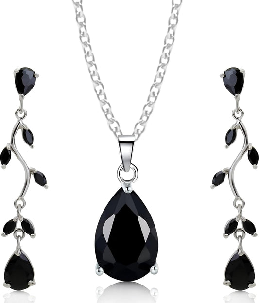Jewelry Sets Zirconia Crystals Teardrop Necklace and Earrings Set Costume Jewelry for Women Wedding Party White Gold Plated