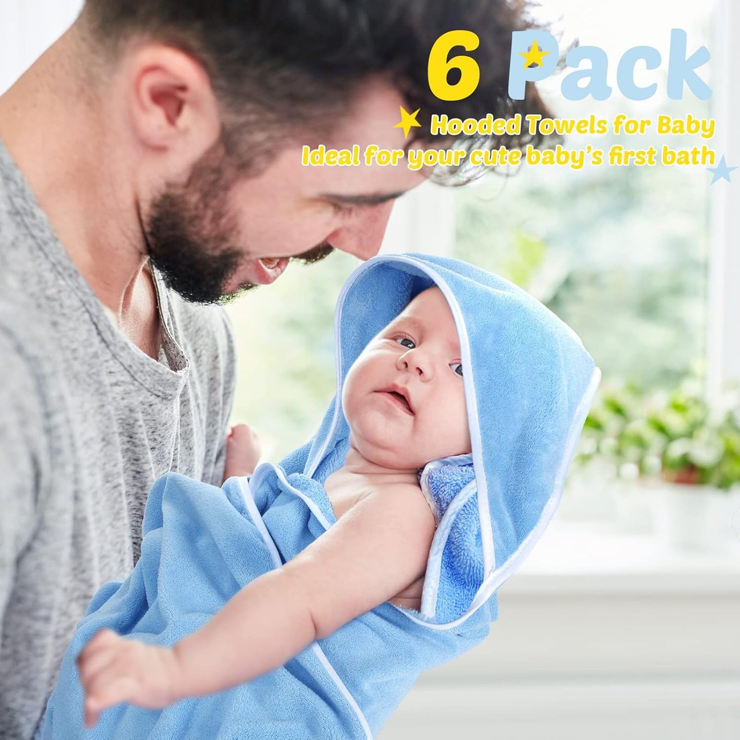 6 Pack Baby Bath Towel, Coral Fleece Soft Absorbent Hooded Towel for Newborns, Toddlers, and Kids, 30 X 30 Inch