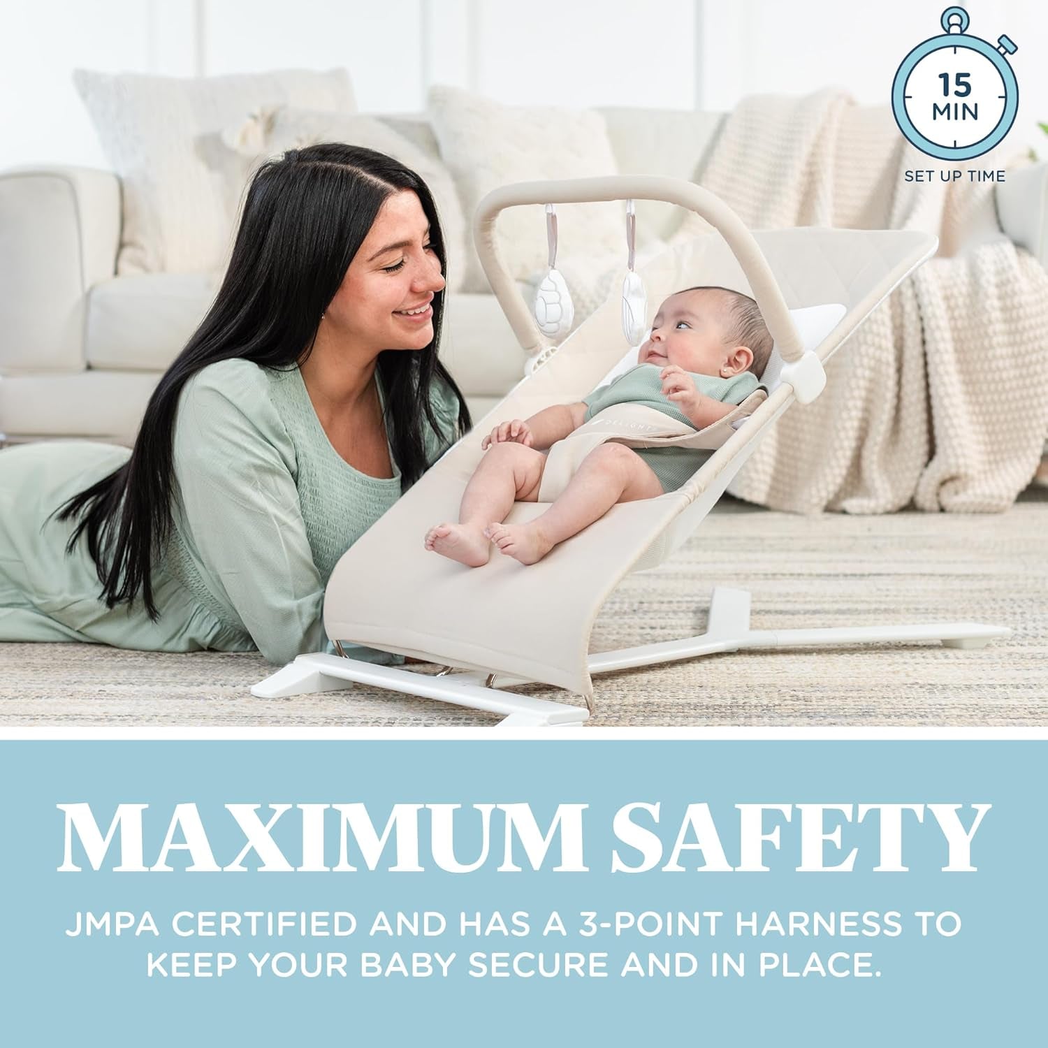 Alpine Deluxe Portable Bouncer for Infants (0-6 Months) - Made with 100% GOTS Certified Organic Cotton in Oat Color